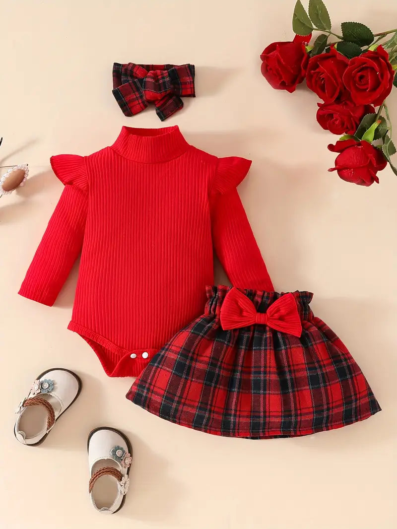 Set van geribbelde neppe bodysuit en haarband | 2-delige outfit voor peutermeisjes
