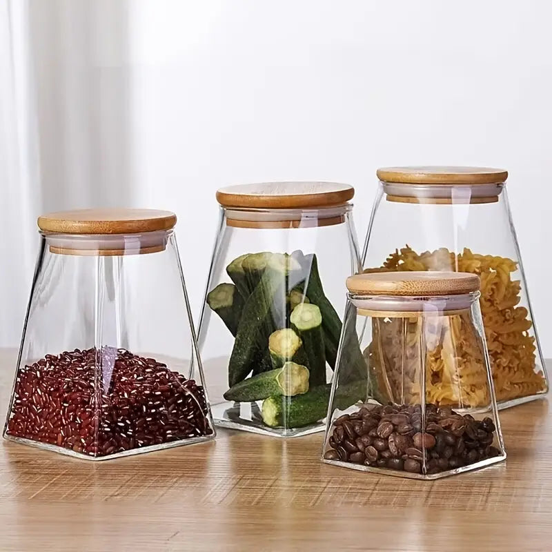 Glass Storage Jar Set - Airtight Food Canisters with Wooden Lids