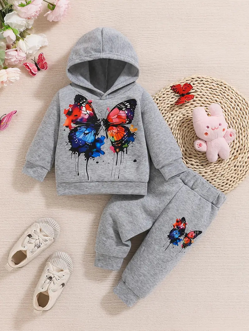 Butterfly Print Hoodie & Pants Set | Soft & Breathable Fall/Winter Baby Girl Outfit