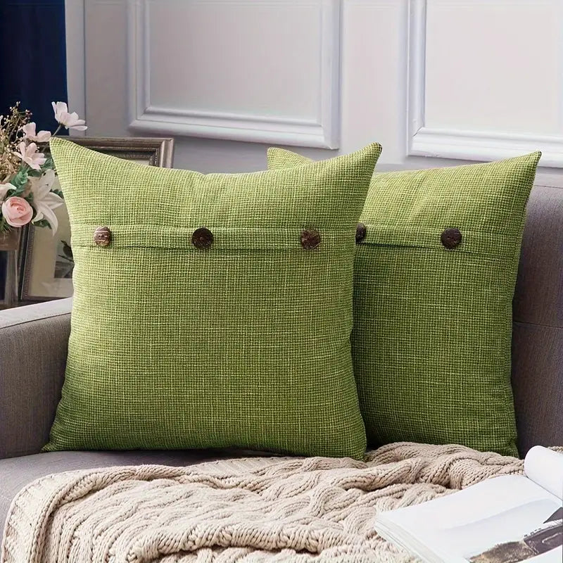 Housse de coussin vintage à trois boutons – Lavage à la main uniquement, tissu en polyester tissé (1 pièce, sans insert)