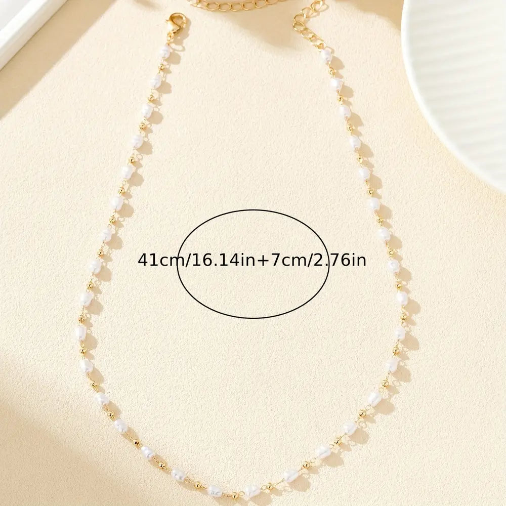 18K Golden Plated Pearl Pendant Necklace, Simple Japanese Style Short Chain