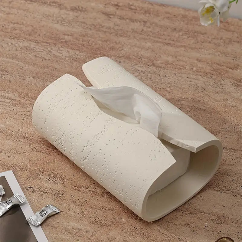 Resin Tissue Box Cover - Stone Look, Modern Bathroom Decor