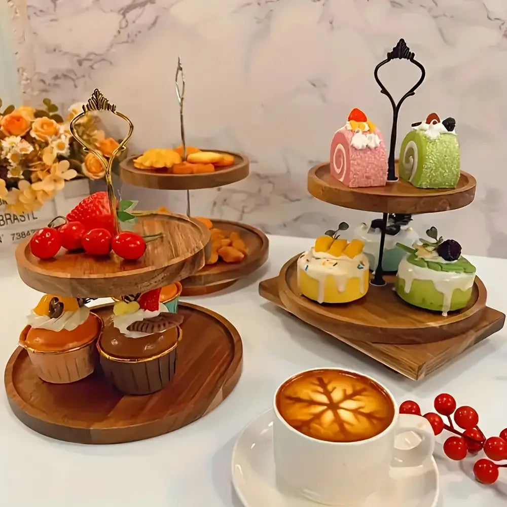 1pc Rustic Wooden Multi-Tier Cake Stand