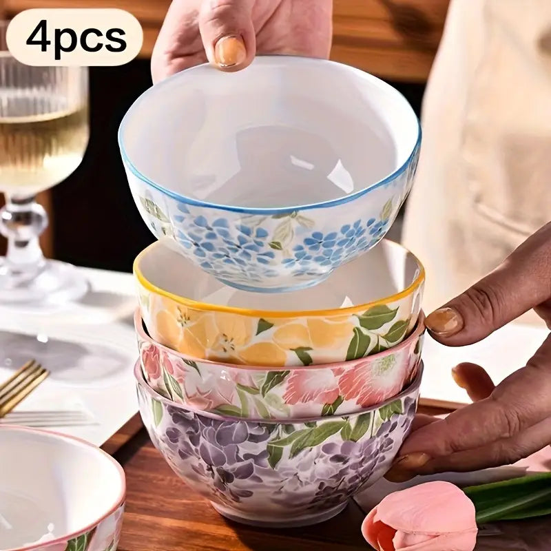 Floral Ceramic Bowls Set - 5 Inch - Dessert, Yogurt, Microwave Safe
