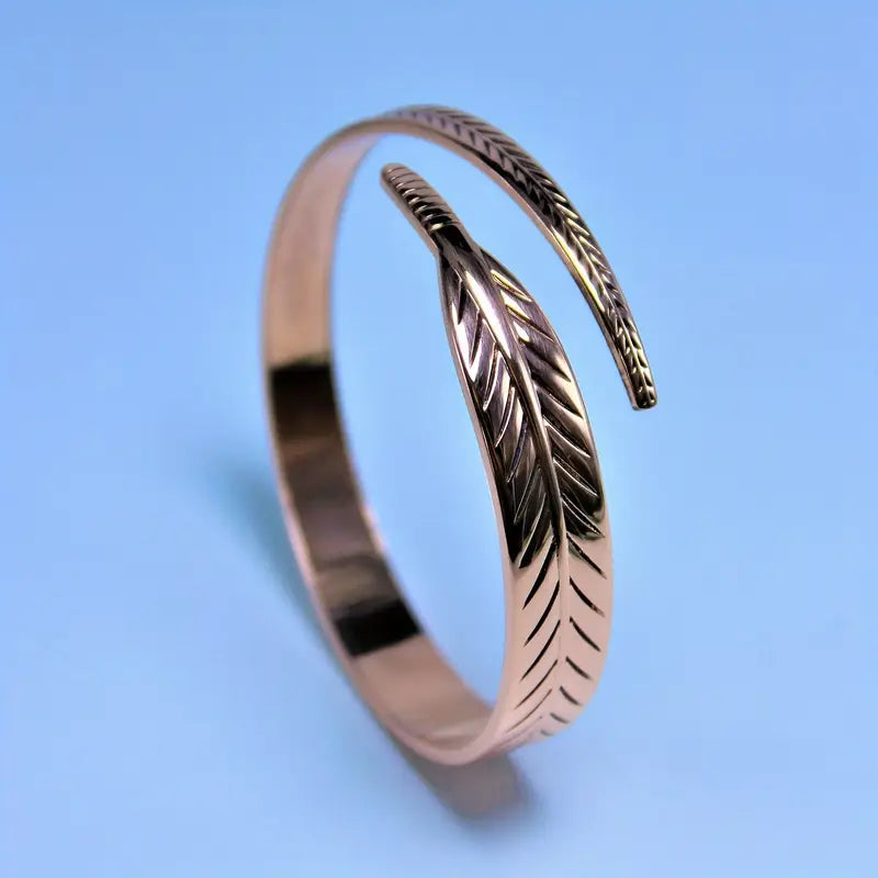 Boho Copper Leaf Cuff Bangle – Elegant No-Plating Jewelry Gift for Women