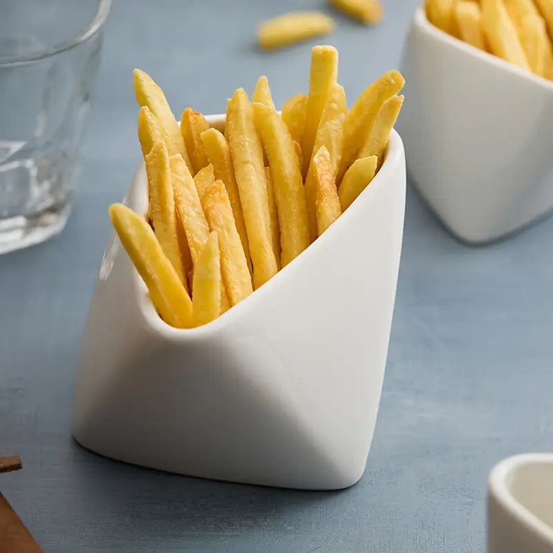 1pc Ceramic French Fry Cup - Triangular Snack & Dip Serving Bowl