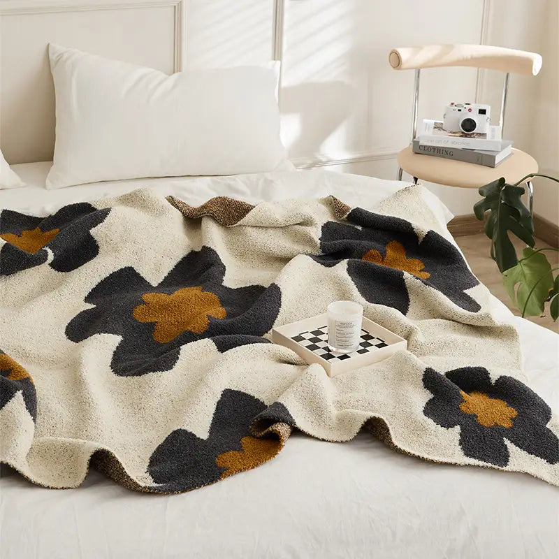 Floral Knit Throw Blanket - Soft Warm Polyester, Machine Washable