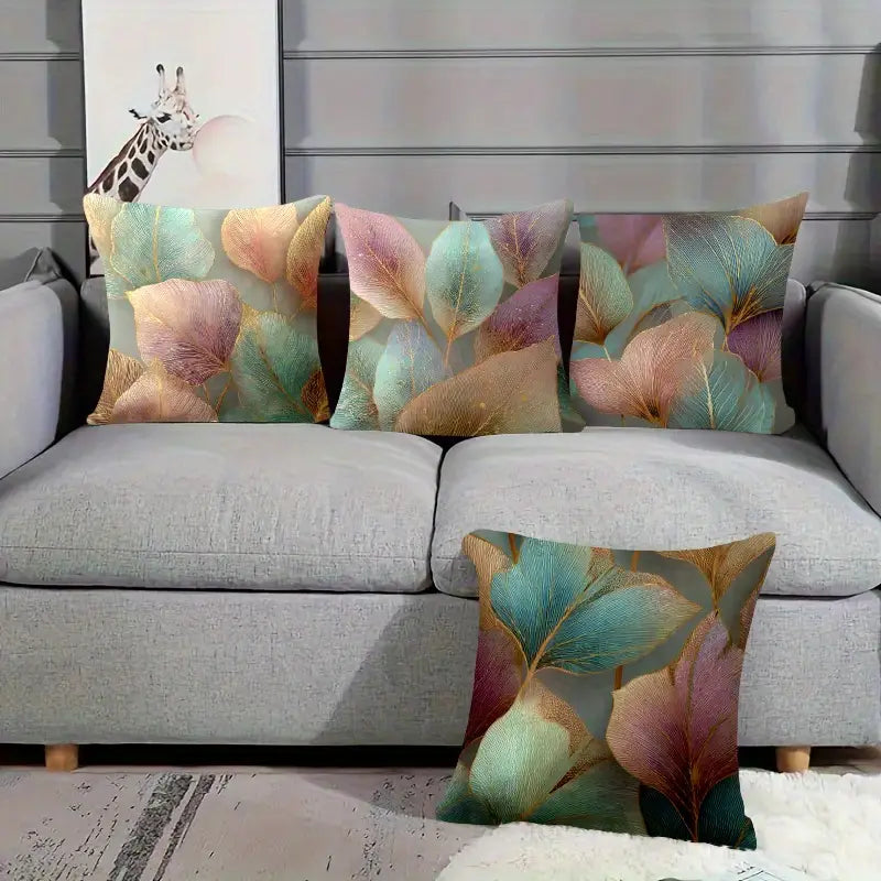 Teal Leaf Pillow Covers 4-Piece Set - Sofa Throw Cushion Cases