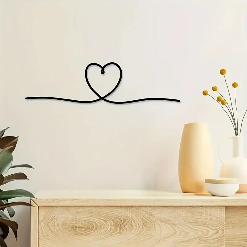 1pc, Metal Heart Line Art Wall Decor, Love Theme, Transverse Orientation