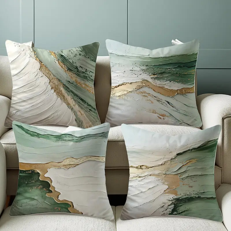 Abstract Throw Pillow Covers (Set of 4) - White & Sage Velvet