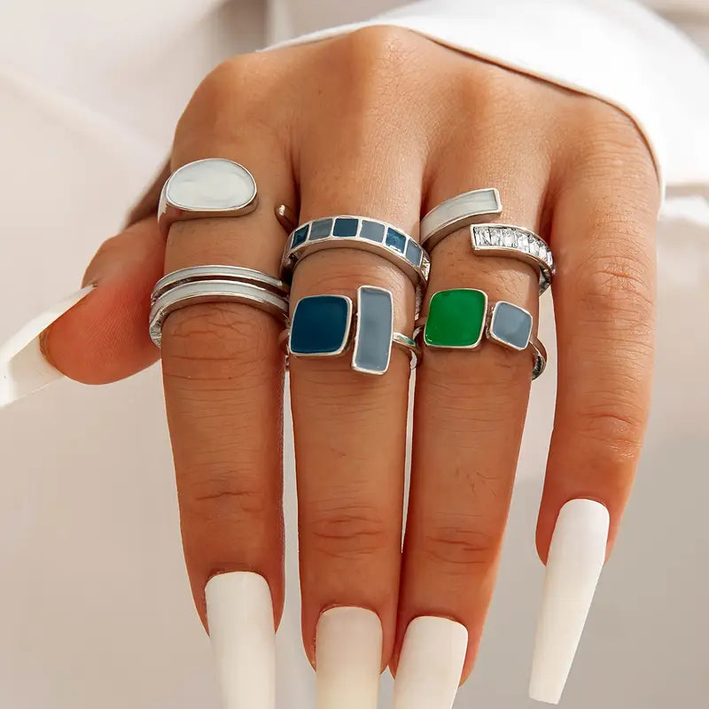 Colorful Stacking Rings Set - Geometric Women's Rings