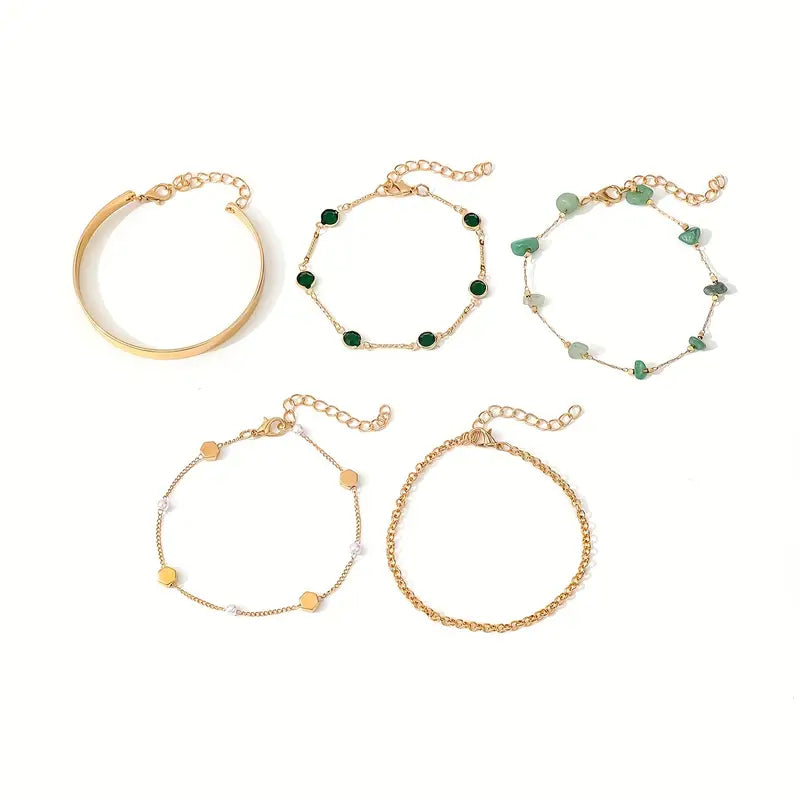 Rhinestone Bracelet Set - Pearl Cuff Bangles Jewelry