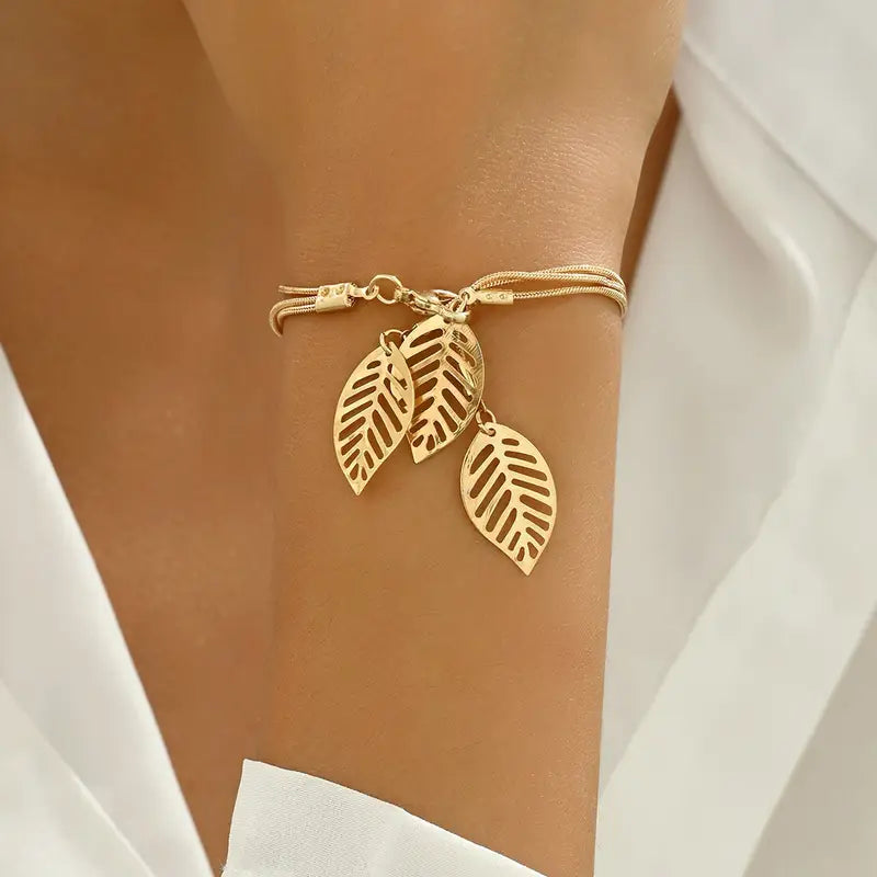 Leaf Bracelet Women Copper Fall Jewelry Openwork Gift