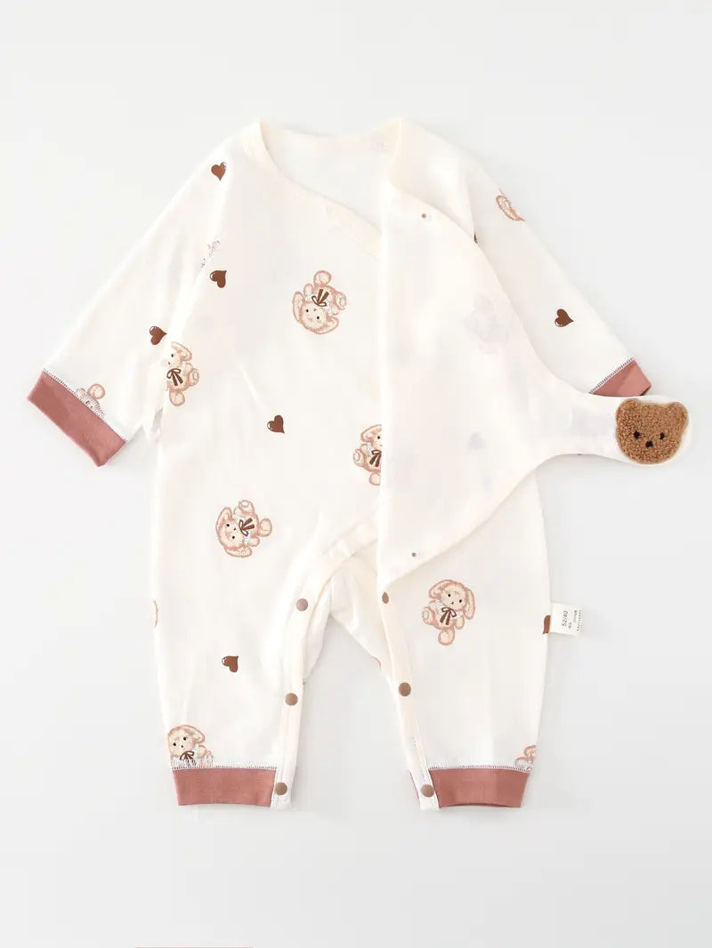 Grenouillère en coton imprimé lapin | Tenue nouveau-né à manches longues en tissu extensible