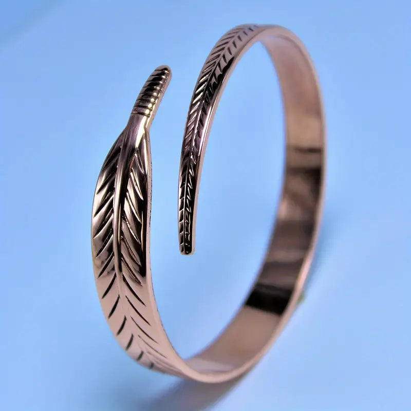 Boho Copper Leaf Cuff Bangle – Elegant No-Plating Jewelry Gift for Women