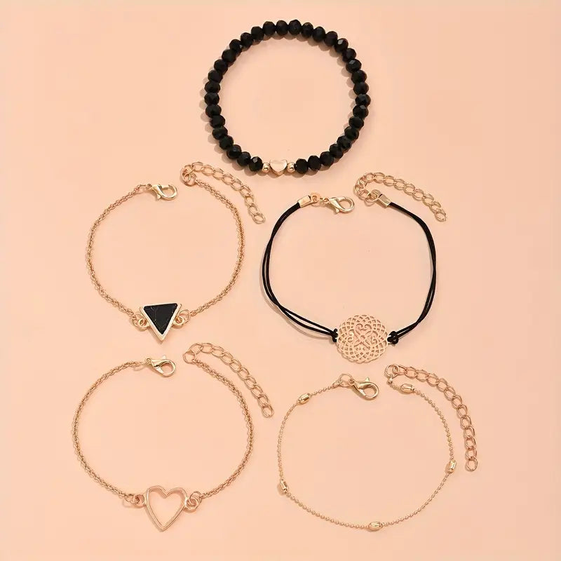 Heart Charm Bracelet Set - Bohemian Vintage Coin Bracelets Women