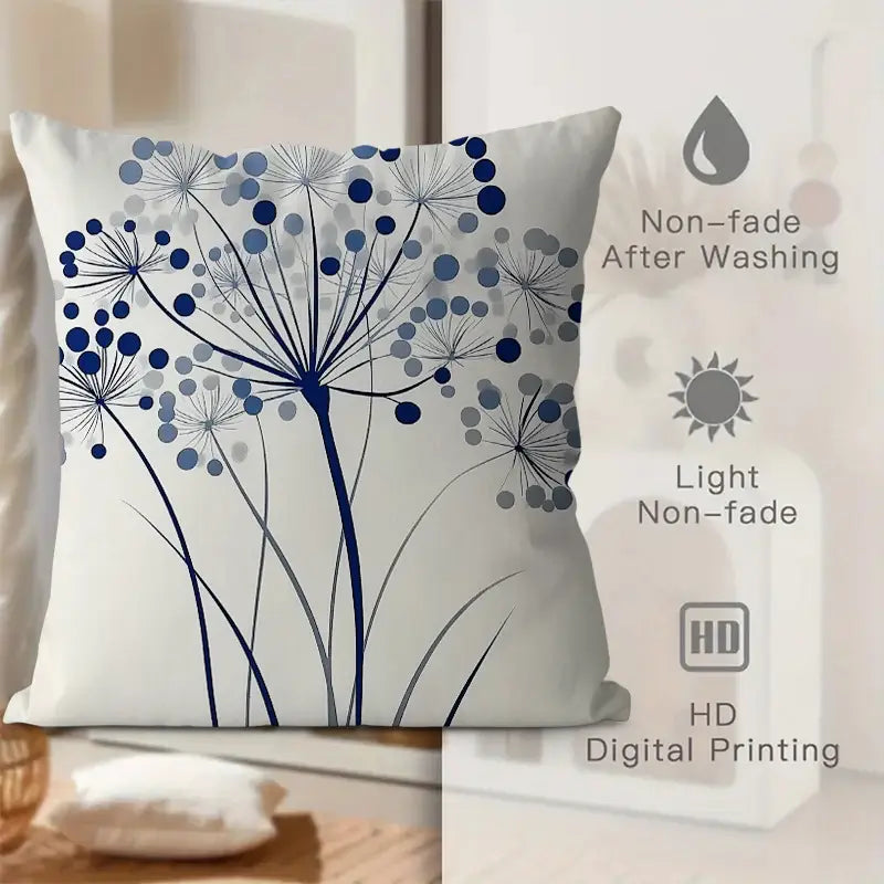Floral Throw Pillow Covers 18x18 - Blue Gray Plush Cushion Cases