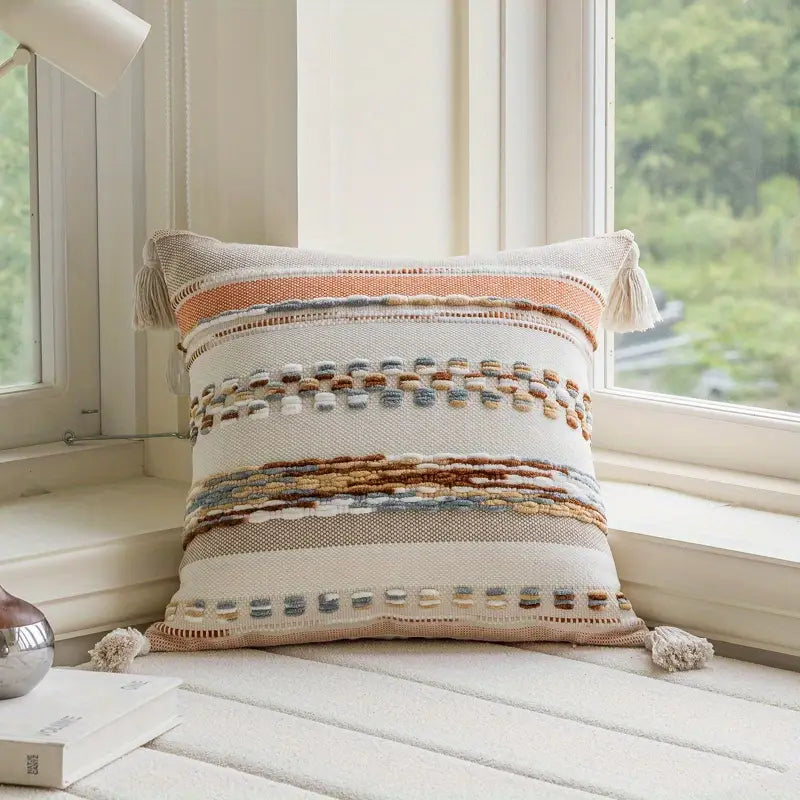 Boho Throw Pillow Cover - Ethnic Tassel Pillowcase - Home Decor