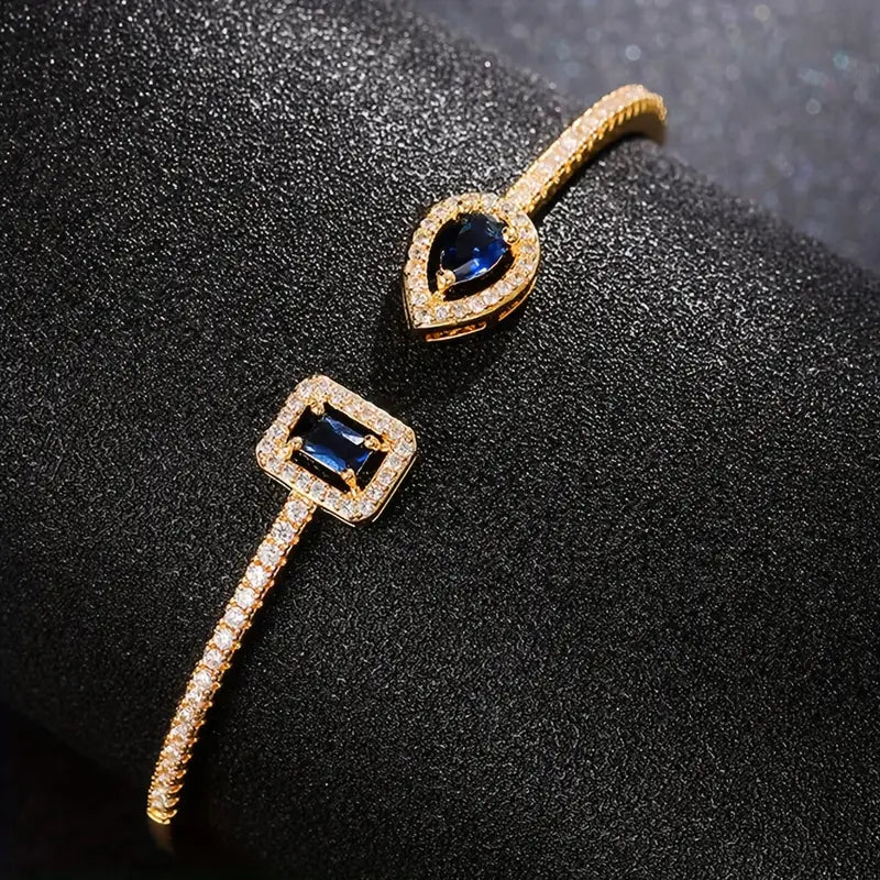 Zircon Cuff Bangle - Women's Geometric Jewelry