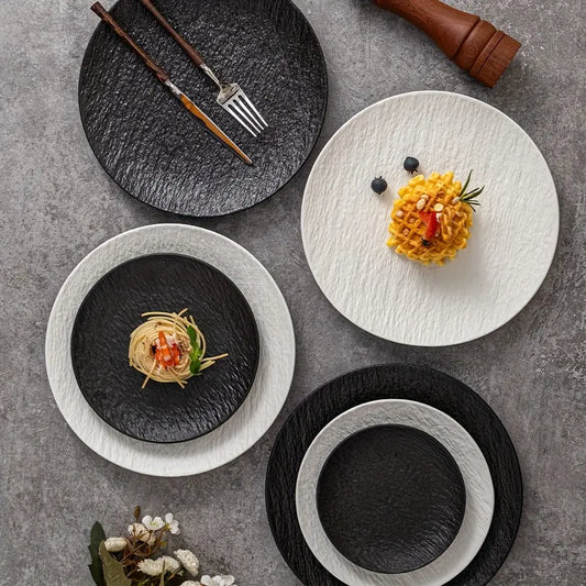 2/4pcs Ceramic Dinner Plate Textured Rock Design