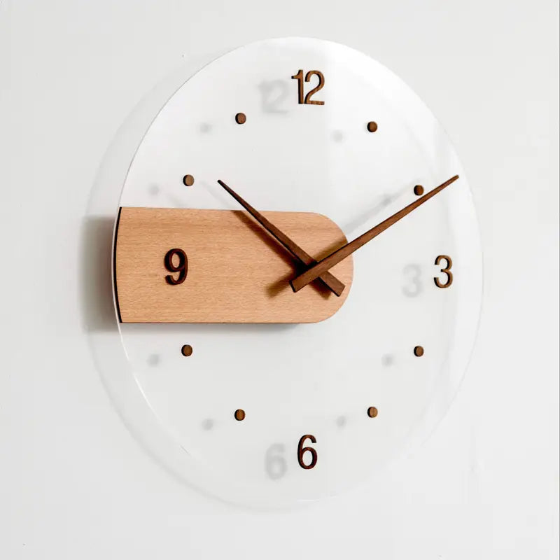Silent Wall Clock - Round Acrylic Wood, Battery Operated