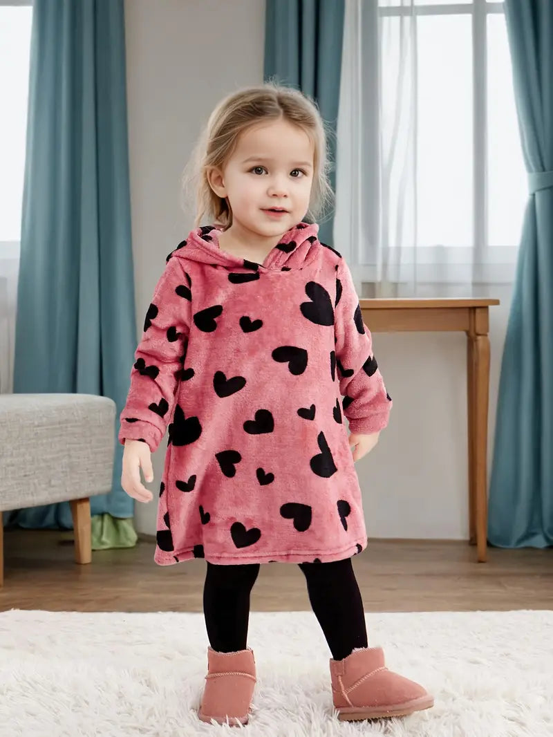 Robe à capuche pour bébé fille | Tenue à manches longues et motif cœurs pour l'automne et l'hiver