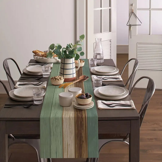 Vintage Wood Grain Table Runner in Grey Green & Brown