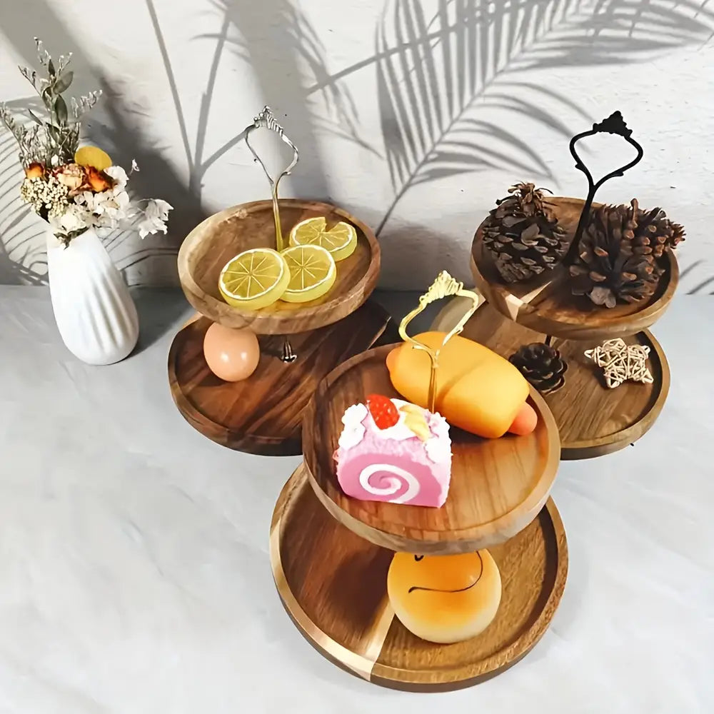 1pc Rustic Wooden Multi-Tier Cake Stand
