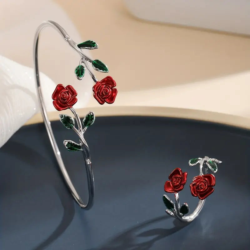 Rose Bangle Ring Set - Women's Jewelry