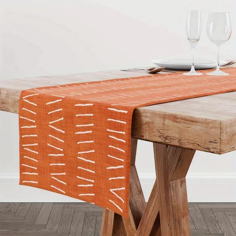 Burnt Orange Mudcloth Table Runner – Rustic Boho Decor for Dining or Kitchen