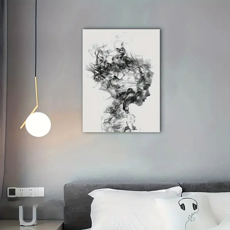 1 stuk canvasposter met abstracte figuren (49,7 x 70 cm) – moderne inktkunst voor woonkamer en studeerkamer