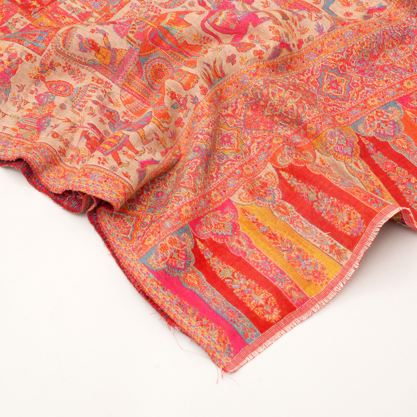 Scarf | Merino Wool 4-Side Border | Red