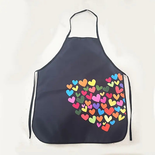 1pc, Apron, Colorful Heart Print Kitchen Apron