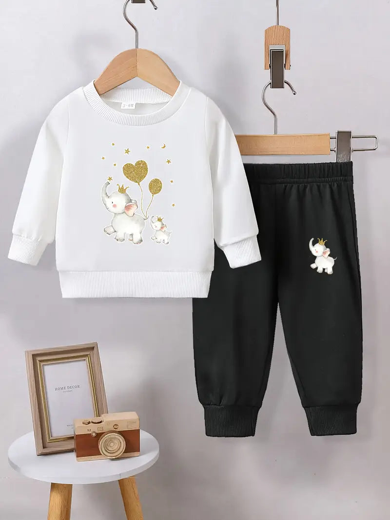 Ensemble sweat-shirt et pantalon en polaire à imprimé animal | Tenue automne/hiver confortable et lavable en machine