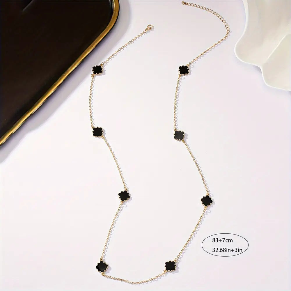 Simple Geometric Flower Shape Drip Oil Long Necklace