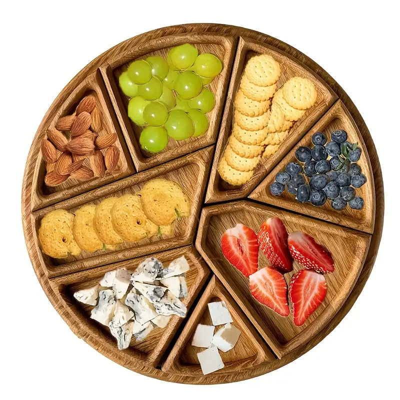 Wooden Serving Tray - 8 Compartment Snack Platter
