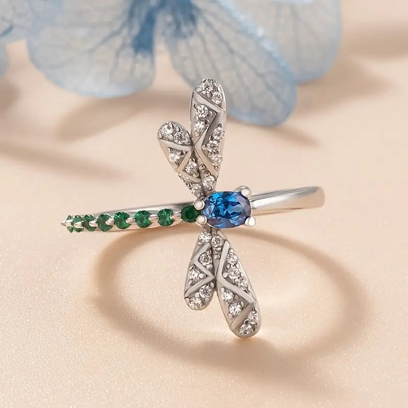 Blue Gem Dragonfly Ring - 925 Silver Women's Jewelry Gift