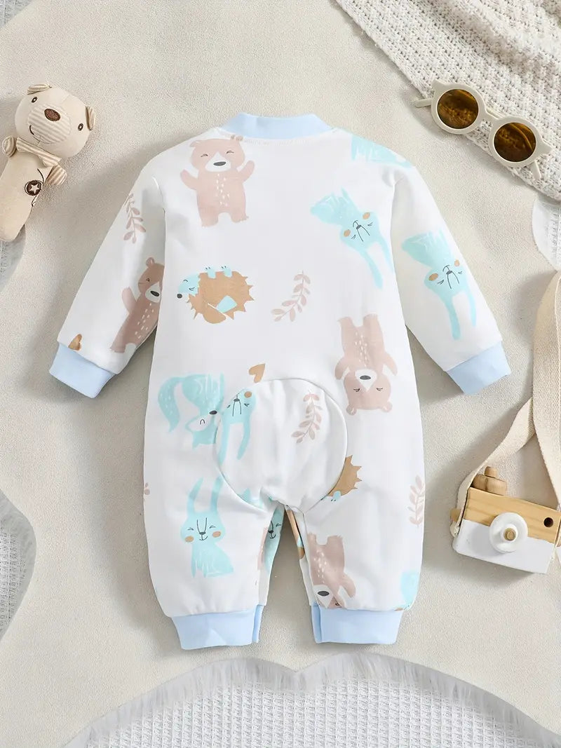 Barboteuse tricotée à imprimé ours | Tenue bébé en coton doux à manches longues