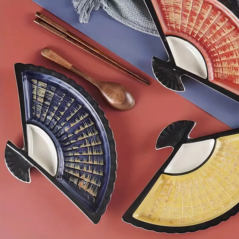 1pc Japanese Fan Shaped Ceramic Plate