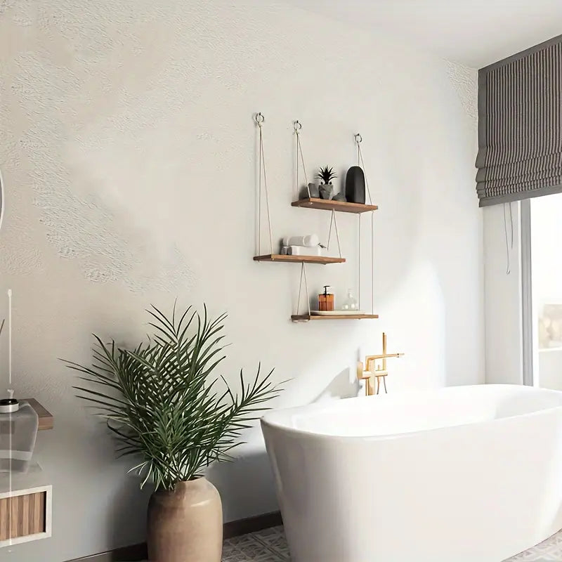 Étagère murale réglable suspendue – Support flottant pour plantes avec corde en coton pour décoration murale intérieure