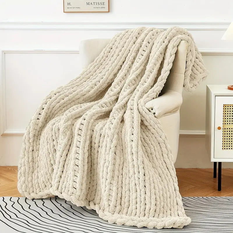 Chunky Knit Blanket - Cozy Chenille Throw for Sofa, Home Decor, Travel