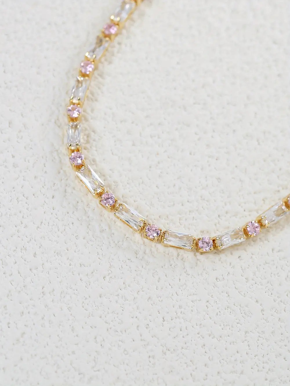 Inlaid Pink Square Shape Zirconia Tennis Bracelet
