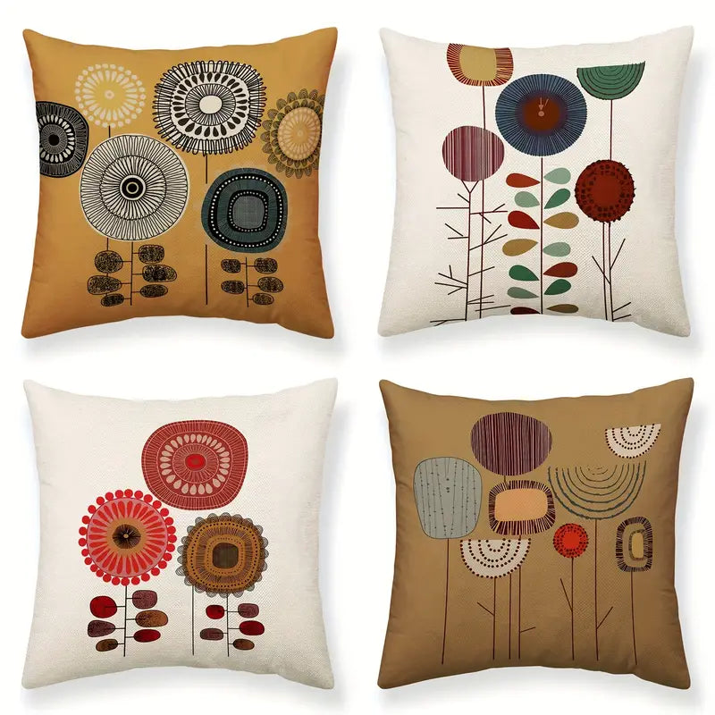 Lot de 4 housses de coussin style bohème – Housses de coussin texturées à motif floral abstrait nordique pour la décoration intérieure