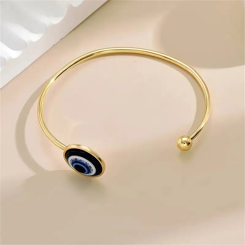 Chic Evil Eye Cuff Bracelet – Adjustable Iron & Plastic Jewelry for Casual Wear