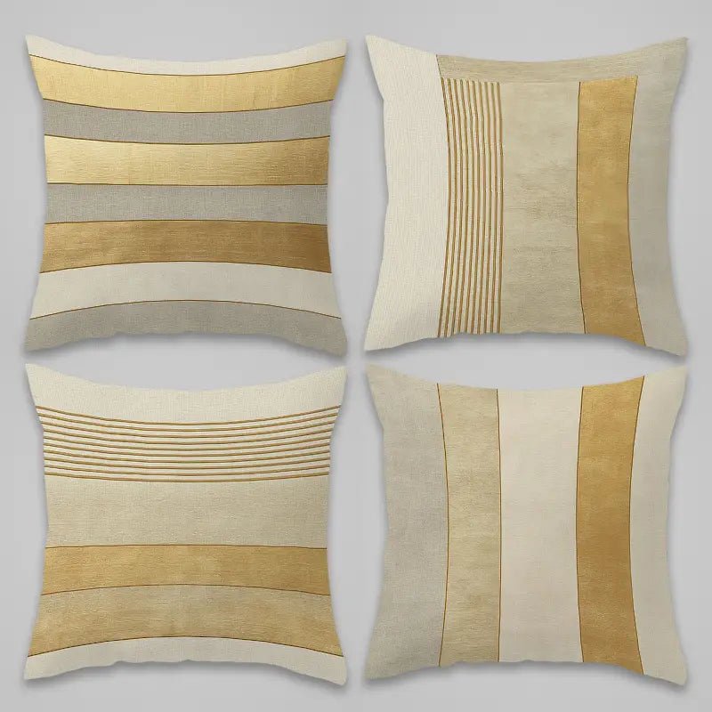Geometric Gold Throw Pillow Covers 18x18 - Beige & Gray