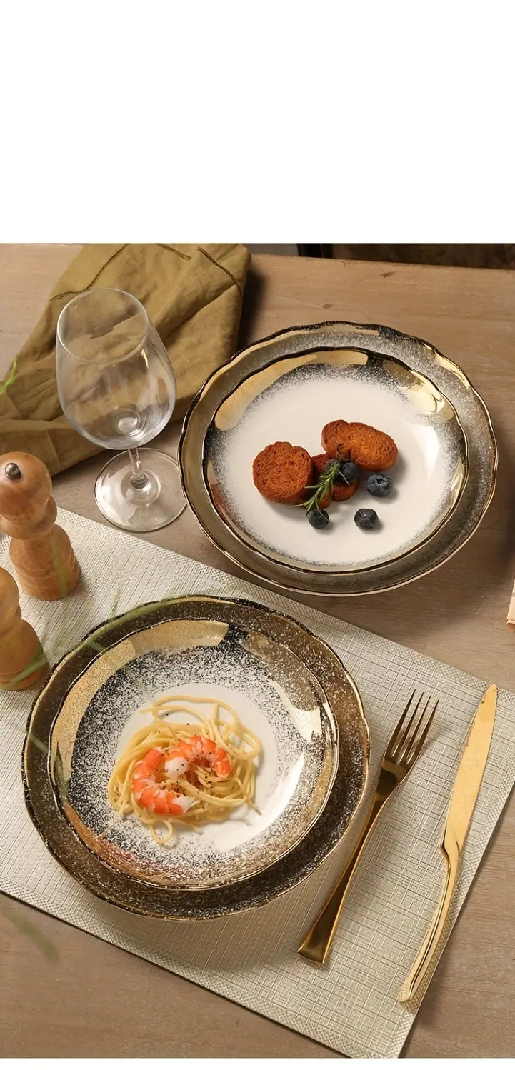 Elegant keramisch dinerbord met gouden rand - 8/10 inch