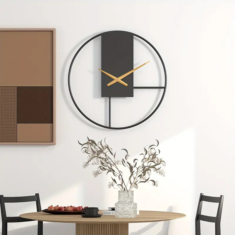 Silent Wall Clock - Black Gold Metal Art Decor Modern Minimalist