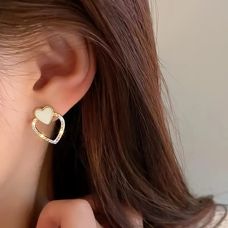 Asymmetric Heart Earrings Vintage Alloy Studs Stainless Steel