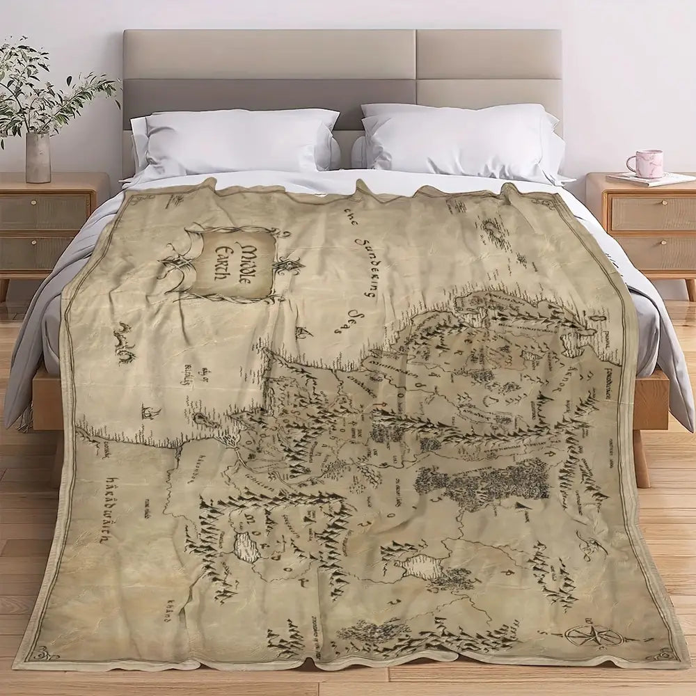 Lord of the Rings Inspired Map Throw Blanket - Soft Flannel, All-Season