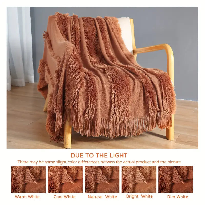 Chunky Knit Throw Blanket - Acrylic, Tassels, Lightweight, Washable